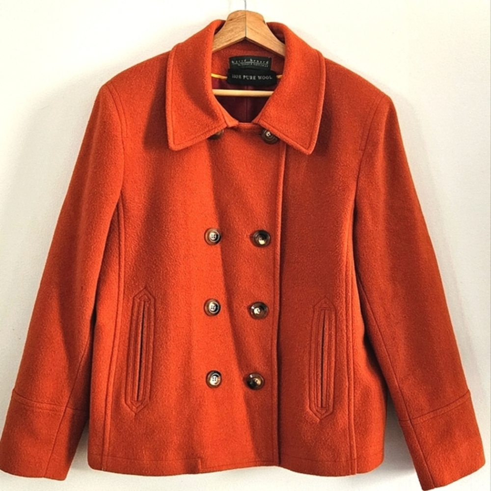 Harve Bernard 100% Wool Double Breasted Women's Orange Jacket